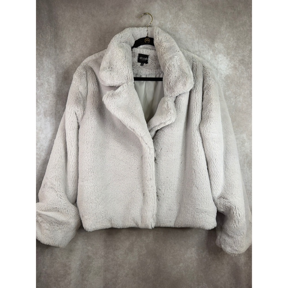Stoosh Premium Faux Fur Jacket Women XL Light Gray Notched Lapel SP14506
